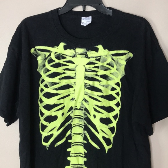 Jerzees skeleton glow in the dark Halloween black T-shirt size XL - Picture 2 of 9